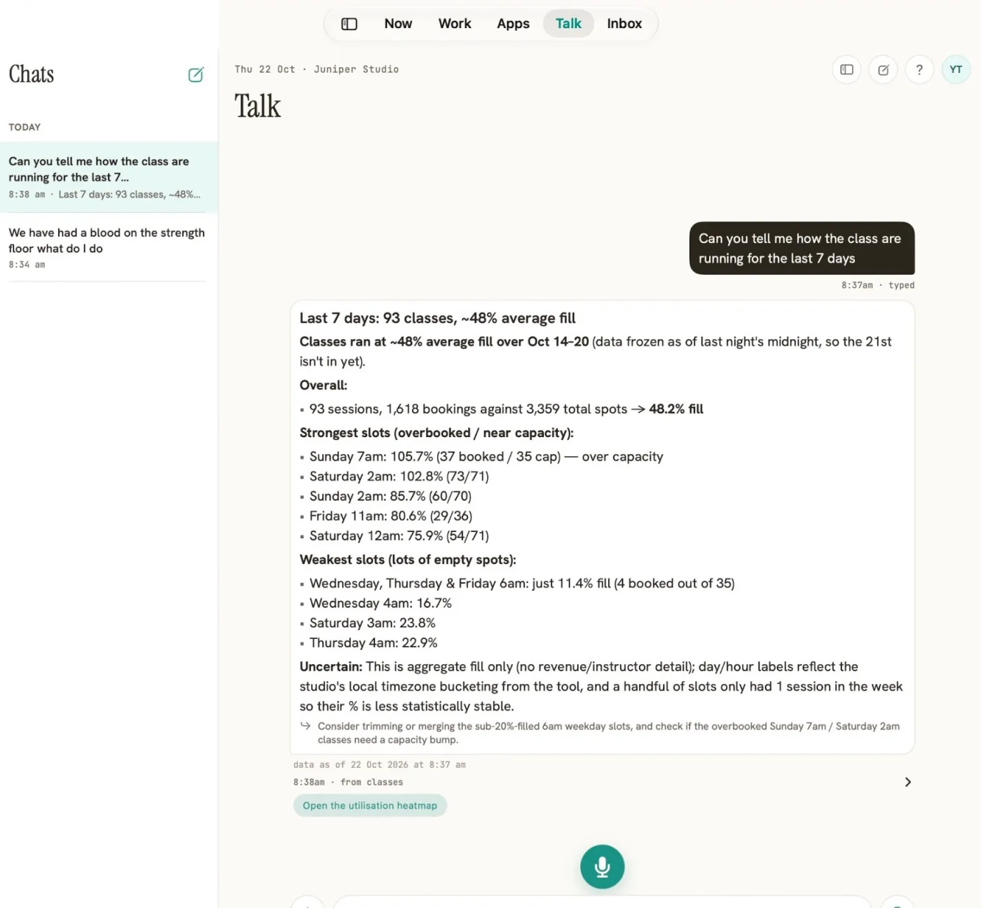 Kula Ops Talk: a plain-language answer about how classes ran over the last seven days